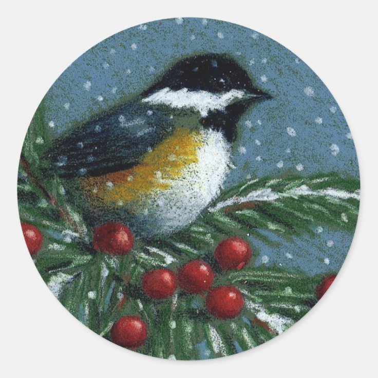 CHRISTMAS: CHICKADEE: STICKERS | Zazzle