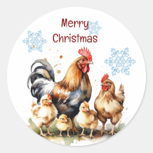 Christmas Chicken Bird Farm Family Customize Classic Round Sticker