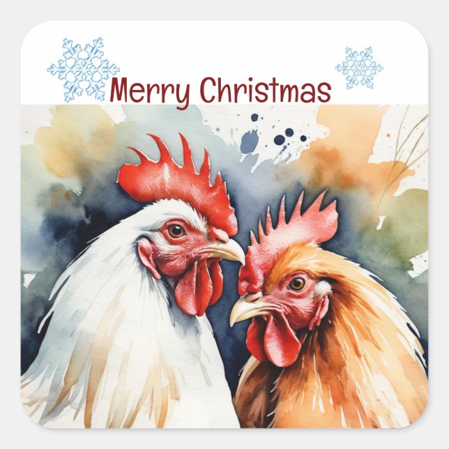 Christmas Chicken Bird Farm  Family Customize  Square Sticker (Front)