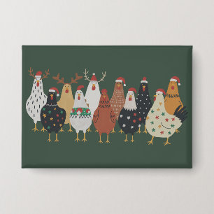 Christmas Chicken Farm Lights Animal Lovers Gift  Button