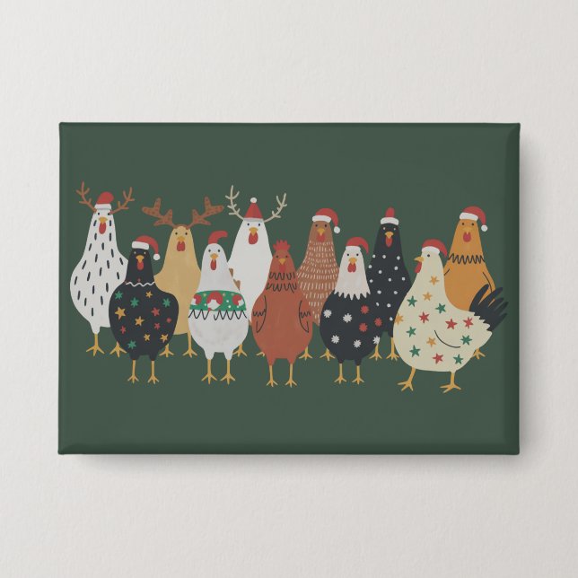 Christmas Chicken Farm Lights Animal Lovers Gift  Button (Front)