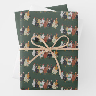Christmas Chicken Farm Lights Animal Lovers Gift Wrapping Paper Sheets