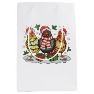 Christmas Chicken Farm Xmas Lights Family Holiday Medium Gift Bag