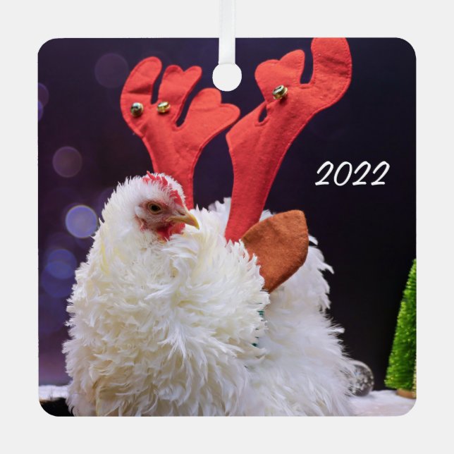 Christmas Chicken - Frizzled Cochin Bantam Pet Metal Ornament (Front)