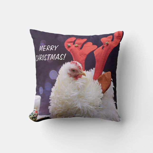 Christmas Chicken - Frizzled Cochin Bantam Pet Throw Pillow (Front)