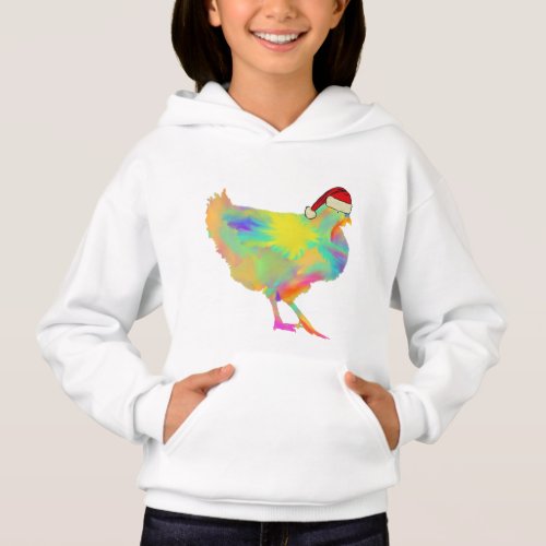 Christmas Chicken in Santa Hat Funny Colorful Hen Hoodie