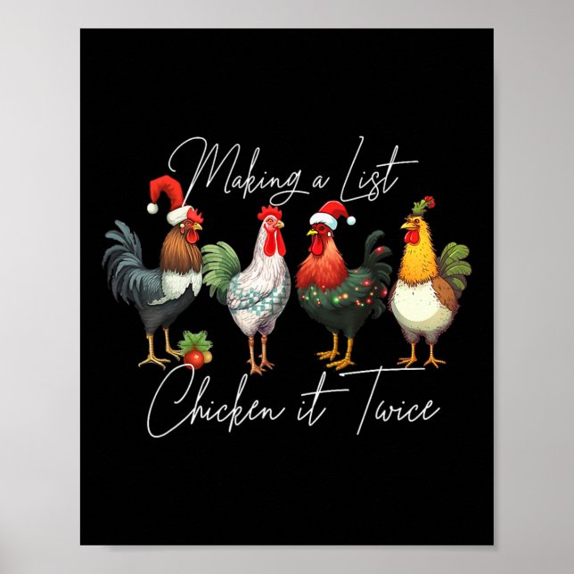 Christmas Chicken Lover Xmas Santa Hat Light Funny Poster (Front)