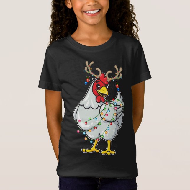 Christmas Chicken Reindeer Antlers Lights Pajama F T-Shirt (Front)