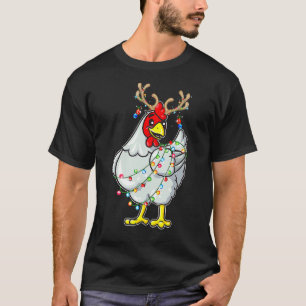 Christmas Chicken Reindeer Antlers Lights Pajama T-Shirt
