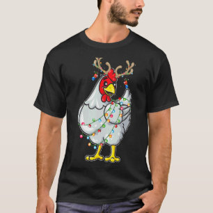 Christmas Chicken Reindeer Antlers Lights Pajama T-Shirt