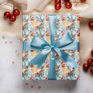 Christmas Chicken Watercolor Wrapping Paper