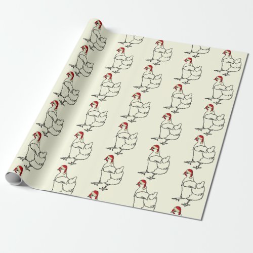Christmas Chicken wearing Santa hat pattern Wrapping Paper