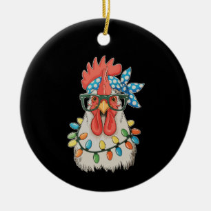 Christmas Chicken Xmas Lights Farmer Farm Family Ceramic Ornament