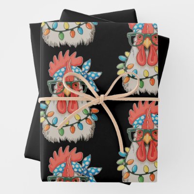 Christmas Chicken Xmas Lights Farmer Farm Family Wrapping Paper Sheets