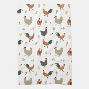 Christmas Chickens & Chicks Pattern Kitchen Towel