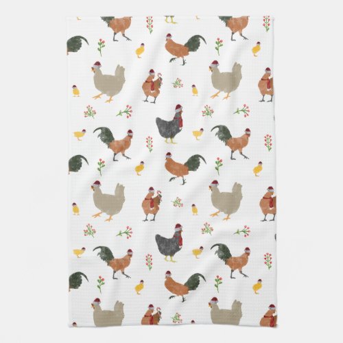 Christmas Chickens  Chicks Pattern Kitchen Towel