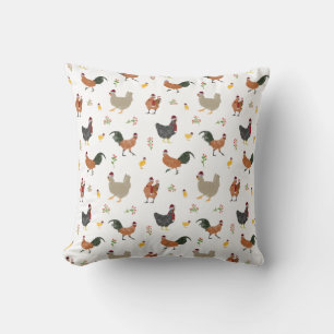 Christmas Chickens & Chicks Pattern Throw Pillow