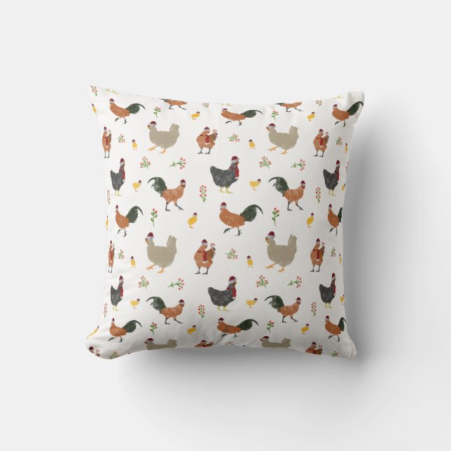 Christmas Chickens & Chicks Pattern Throw Pillow (Front)