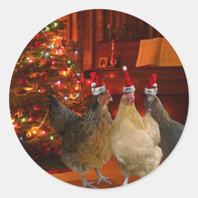 Christmas Chickens Classic Round Sticker (Front)