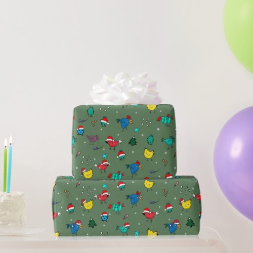 Christmas chickens green 2 wrapping paper