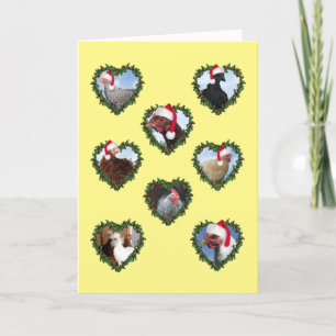 Christmas Chickens in Heart Wreaths Card