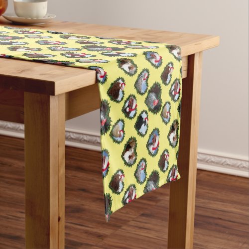 Christmas Chickens in Heart Wreaths Short Table Runner