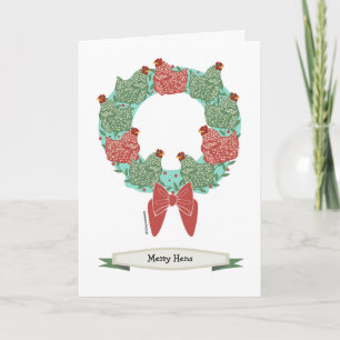 Christmas chickens on wreath/inside pattern.v2 holiday card
