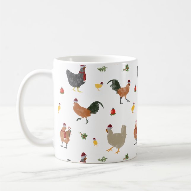 Christmas Chickens Pattern Coffee Mug (Left)