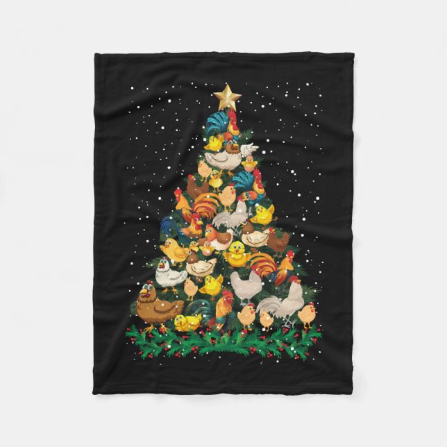 Christmas Chickens Pine Tree Funny Chicken Farmer Fleece Blanket (Front)