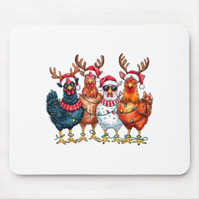 Christmas Chickens Reindeer Farm Animals Xmas Ligh Mouse Pad (Front)
