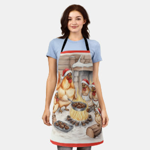 Christmas Chickens Roasting Chestnuts, Apron