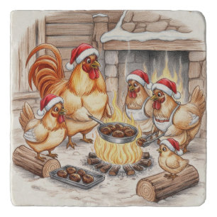 Christmas Chickens Roasting Chestnuts, Trivet