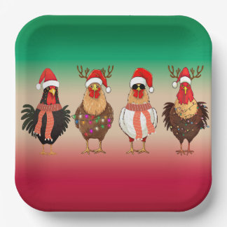 Christmas Chickens with Lights Paper Plates
