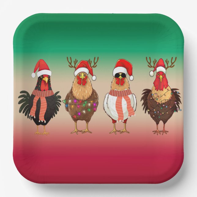 Christmas Chickens with Lights Paper Plates (Front)