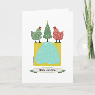 Christmas chickens with tree inside patterns/art holiday card