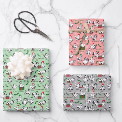 Christmas Chickens Wrapping Paper Sheets