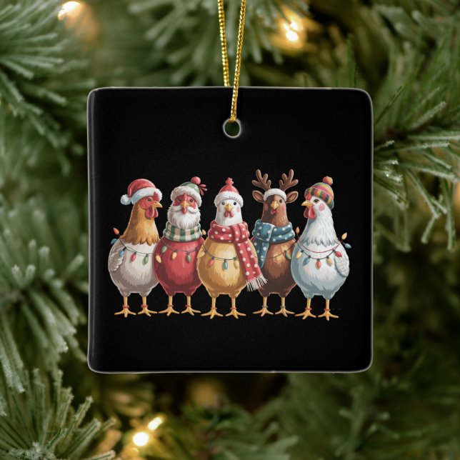 Christmas Chickens Xmas Chicken Gift Farm Lover  Ceramic Ornament (Tree)