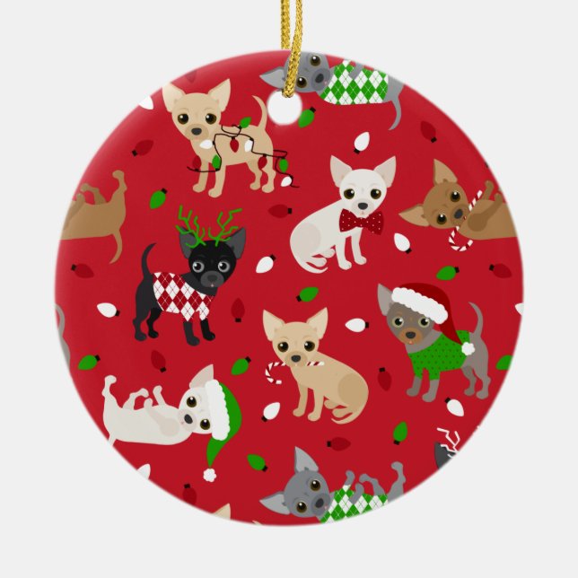 Christmas Chihuahua All Coats Ceramic Ornament (Front)