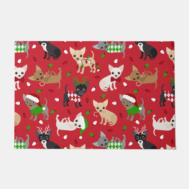 Christmas Chihuahua All Coats Doormat (Front)