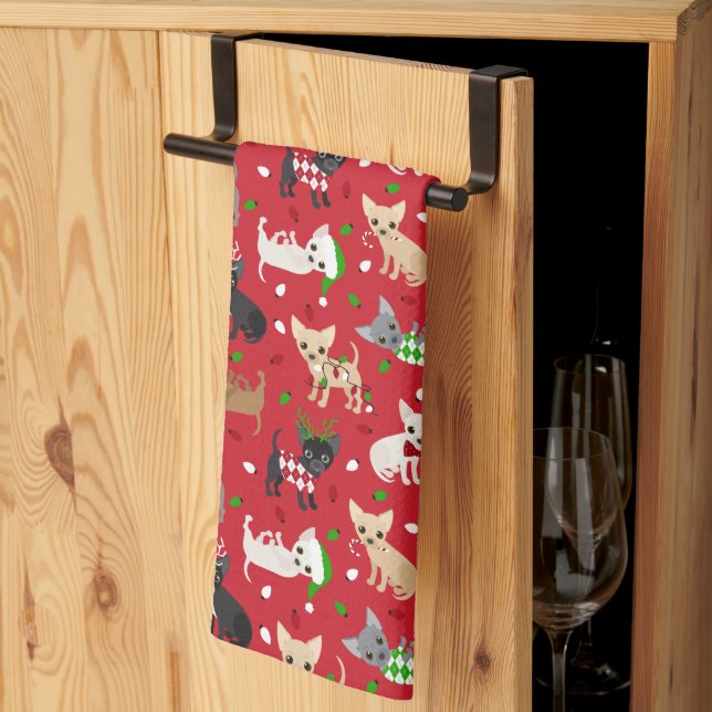 Christmas Chihuahua All Coats Kitchen Towel (Thirds Fold)