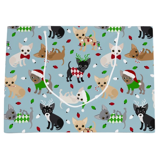Christmas Chihuahua All Coats Large Gift Bag (Front)