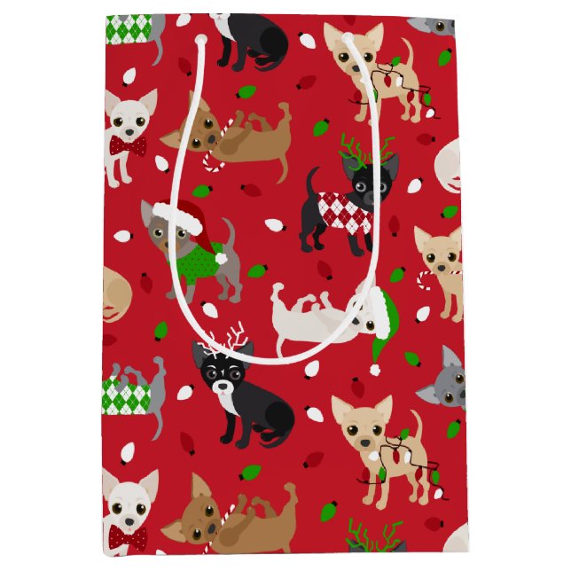 Christmas Chihuahua All Coats Medium Gift Bag (Front)
