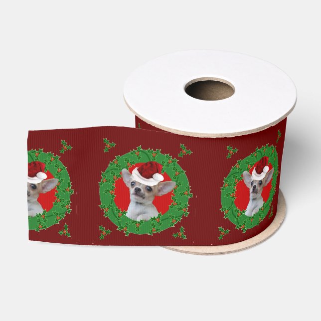 Christmas Chihuahua dog 3" Grosgrain ribbon (Spool)