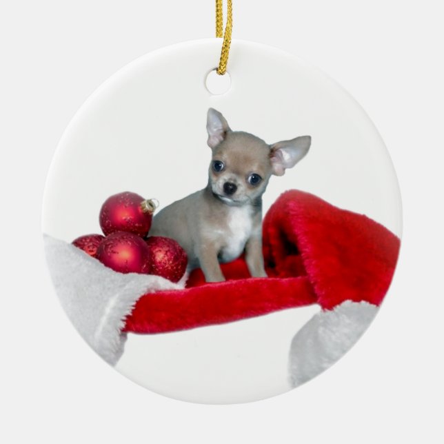 Christmas Chihuahua dog Ceramic Ornament (Front)