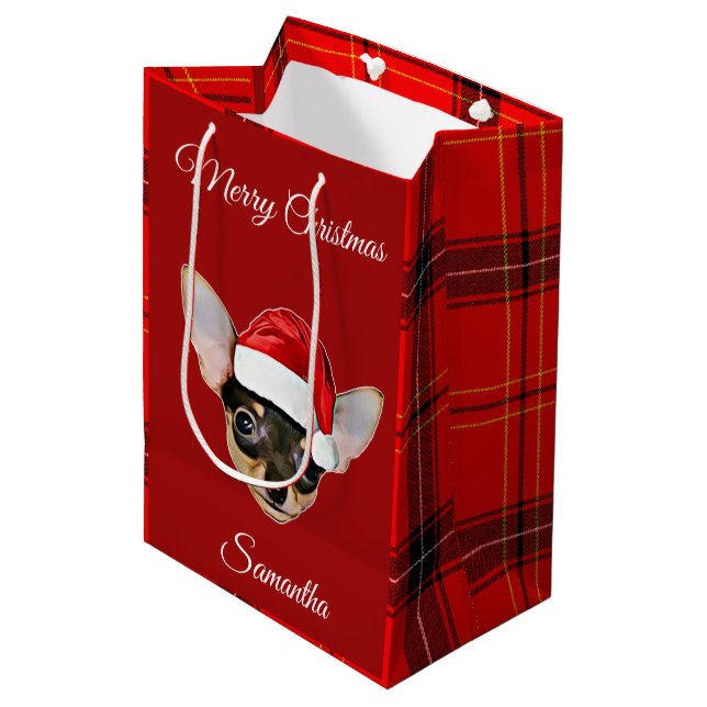 Christmas Chihuahua dog Personalized Gift Bag (Front Angled)