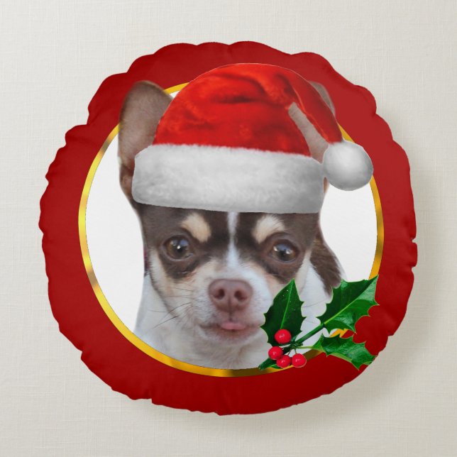 Christmas Chihuahua dog Round Pillow (Front)