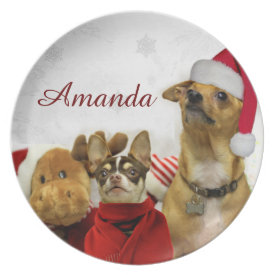 Christmas chihuahua dogs personalized plate