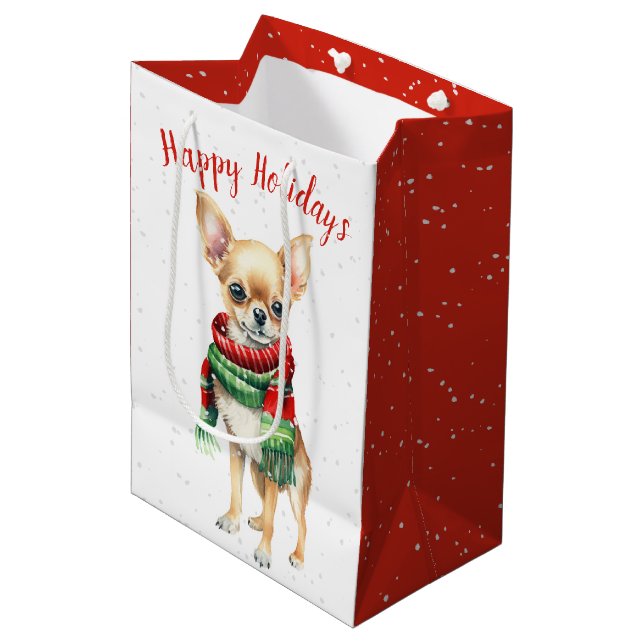 Christmas Chihuahua  In Snowflakes Medium Gift Bag (Front Angled)
