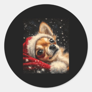 Christmas Chihuahua On A Long Sleeve Classic Round Sticker