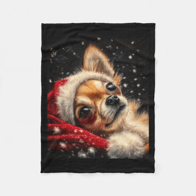 Christmas Chihuahua On A Long Sleeve  Fleece Blanket (Front)